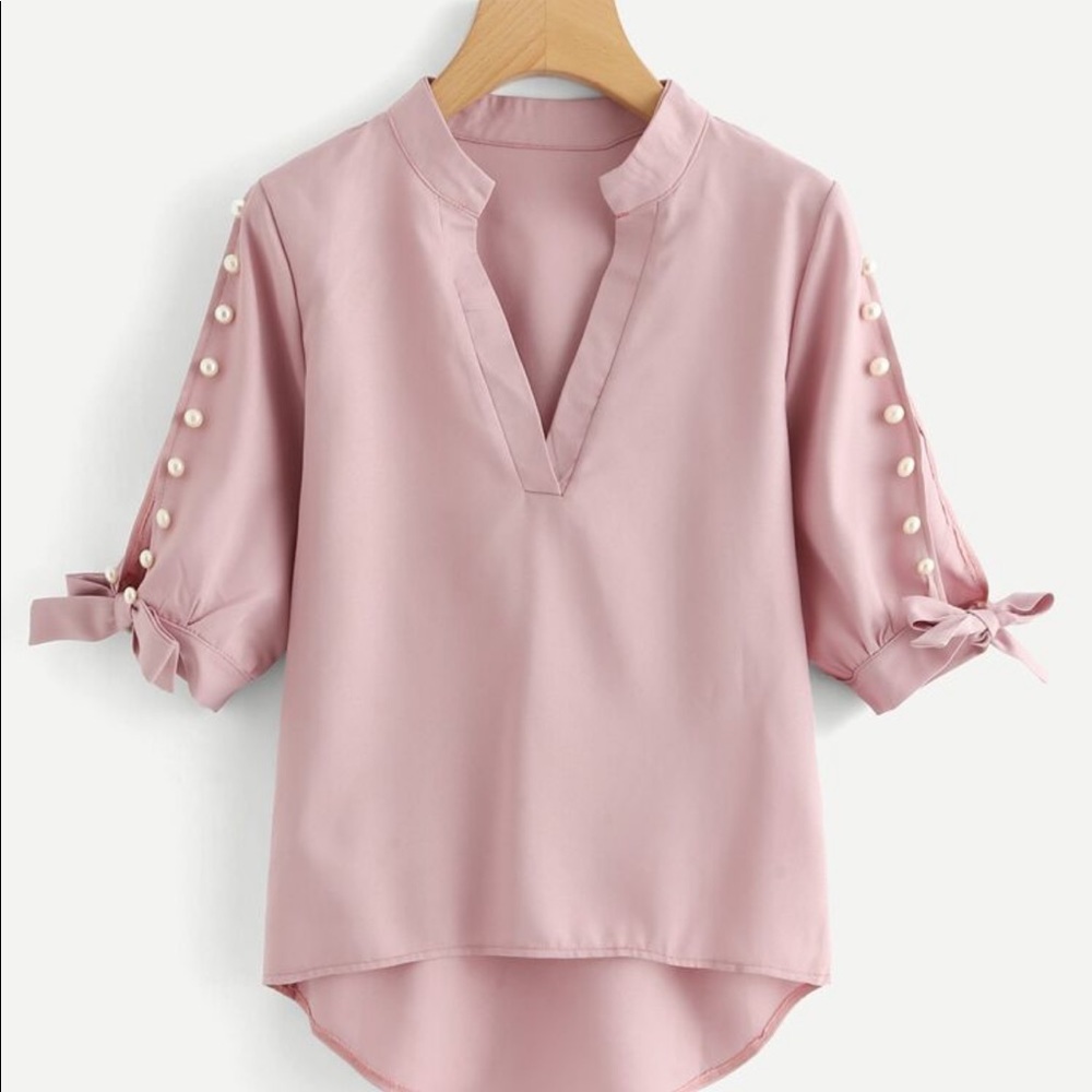 SHEIN Pearl Detail V Neck Blouse 4x